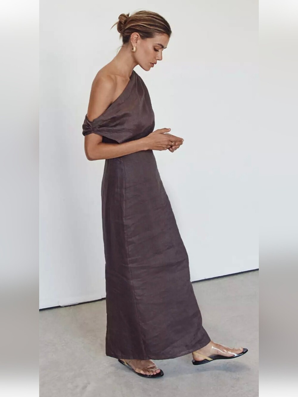 DISSH CASS CHOCO LINEN ASYM MIDI DRESS Size.6